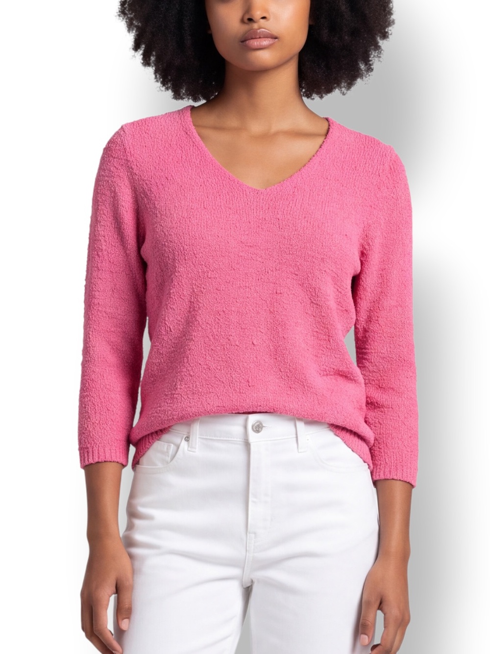 4/$20 White Stag Melon Pink Cotton Blend V Neck Textured Sweater Small